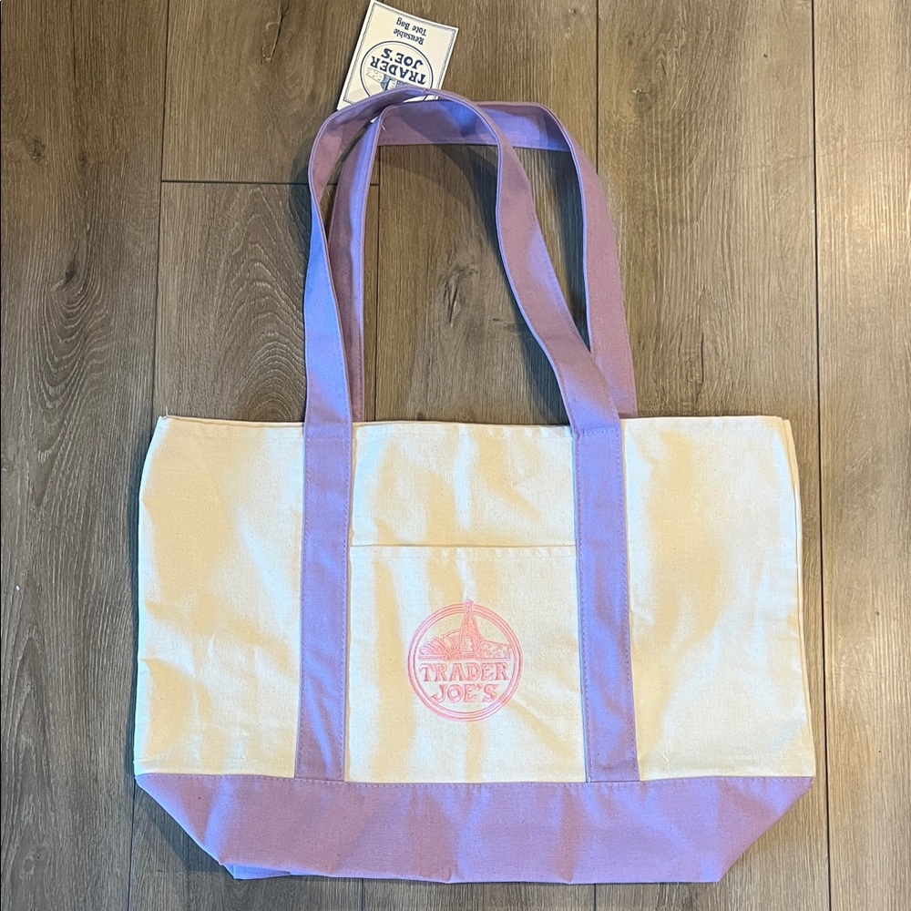 Cream and Lavender Canvas Tote